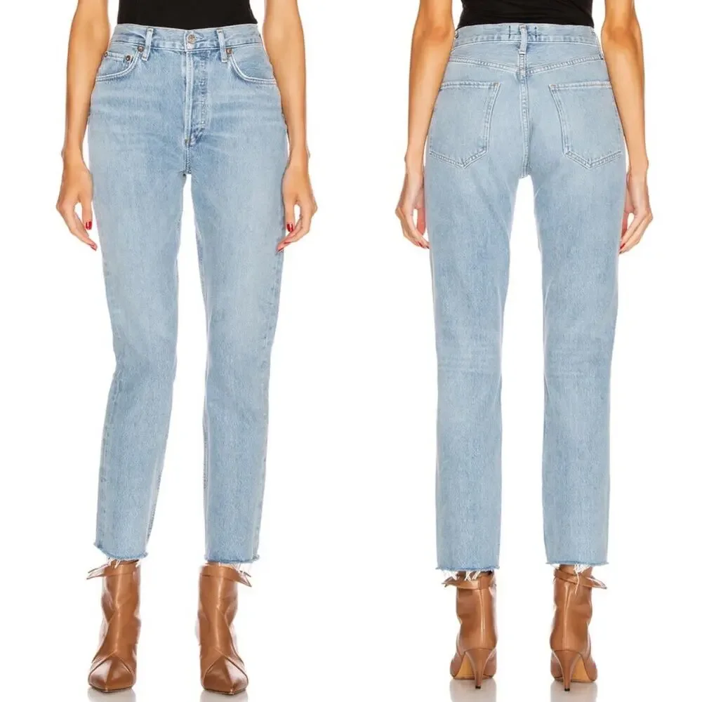 AGOLDE Remy High Rise Straight Jeans Women’s Size 23 Renewable Raw Hem - Picture 1 of 6